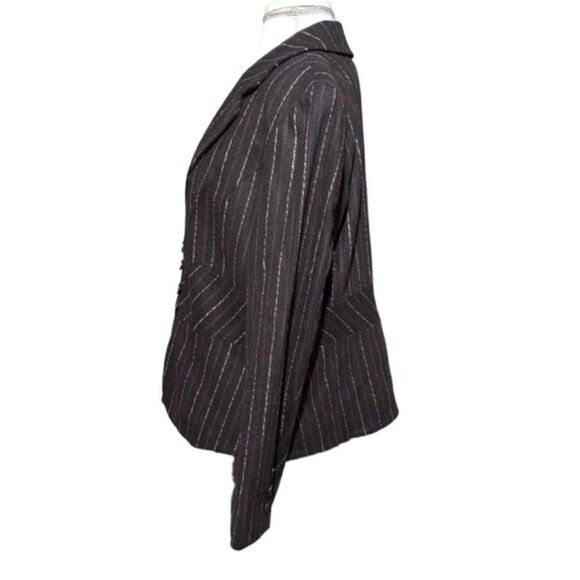 J. Jill Brown Blazer Pink Print Stripes Wool Blend Front Buttons Jacket Sz 12 - Picture 4 of 10